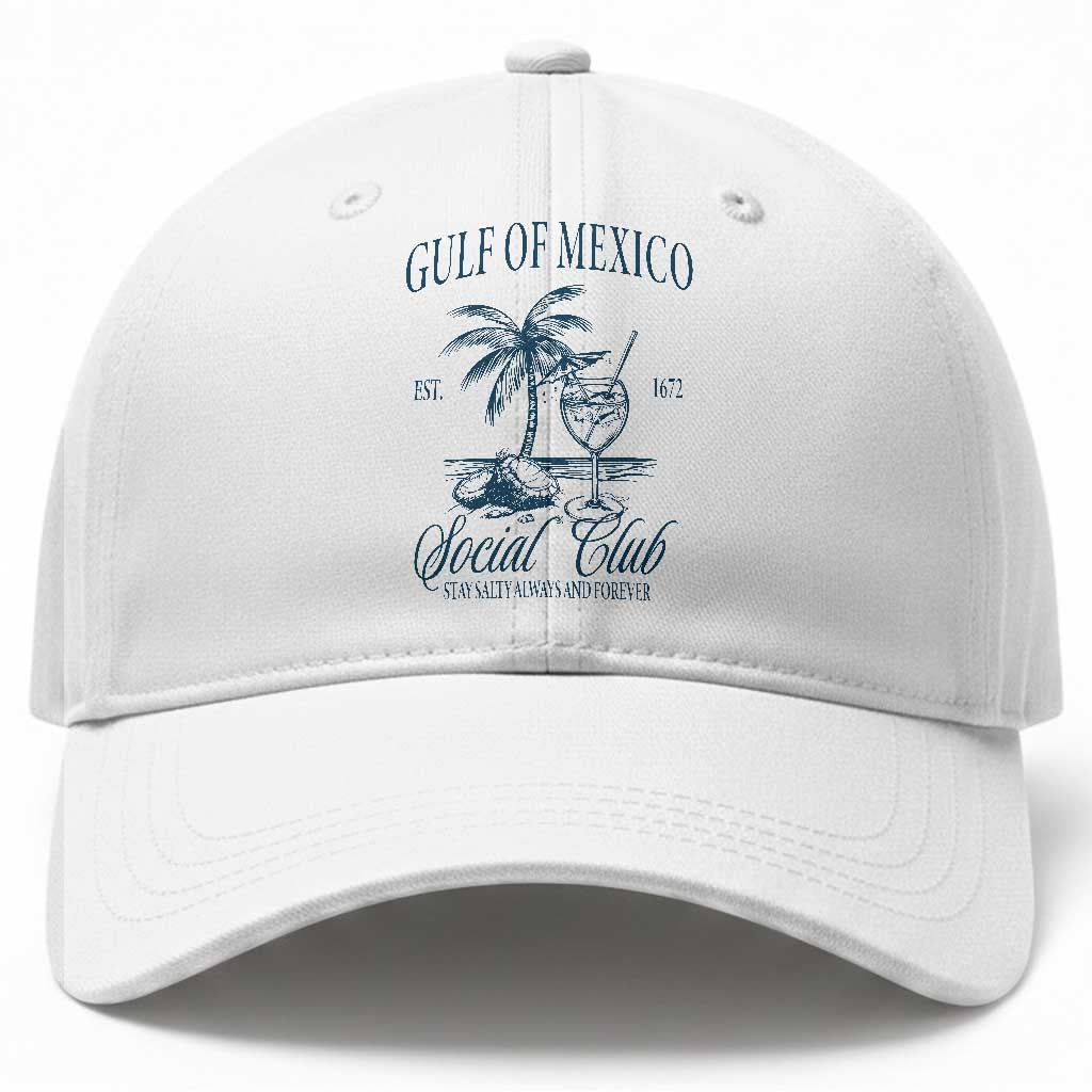 Funny Gulf Of Mexico Social Club Stay Salty Always And Forever Baseball Cap Coconut Tree Cocktail TS11 Print Your Wear