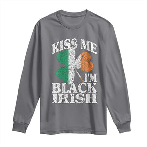 Funny Kiss Me I'm Black Irish Long Sleeve Shirt St Patrick's Day Vintage Shamrock TS11 Charcoal Print Your Wear