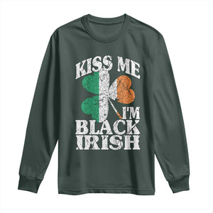 Funny Kiss Me I'm Black Irish Long Sleeve Shirt St Patrick's Day Vintage Shamrock TS11 Dark Forest Green Print Your Wear