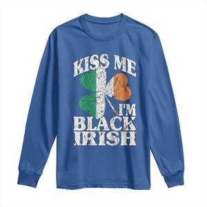 Funny Kiss Me I'm Black Irish Long Sleeve Shirt St Patrick's Day Vintage Shamrock TS11 Royal Blue Print Your Wear