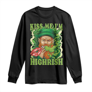 Funny St Patrick's Day Cannabis Weed Long Sleeve Shirt Kiss Me I'm Highrish Leprechaun TS11 Black Print Your Wear