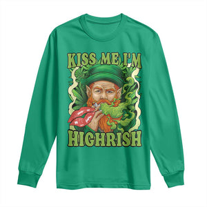 Funny St Patrick's Day Cannabis Weed Long Sleeve Shirt Kiss Me I'm Highrish Leprechaun TS11 Irish Green Print Your Wear