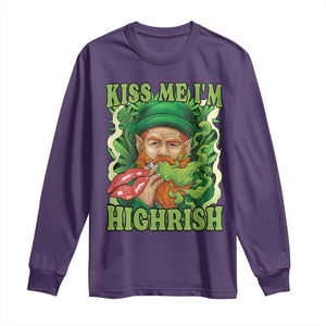 Funny St Patrick's Day Cannabis Weed Long Sleeve Shirt Kiss Me I'm Highrish Leprechaun TS11 Purple Print Your Wear