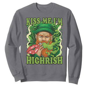 Funny St Patrick's Day Cannabis Weed Sweatshirt Kiss Me I'm Highrish Leprechaun TS11 Charcoal Print Your Wear