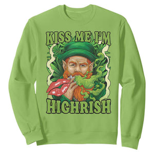 Funny St Patrick's Day Cannabis Weed Sweatshirt Kiss Me I'm Highrish Leprechaun TS11 Lime Print Your Wear
