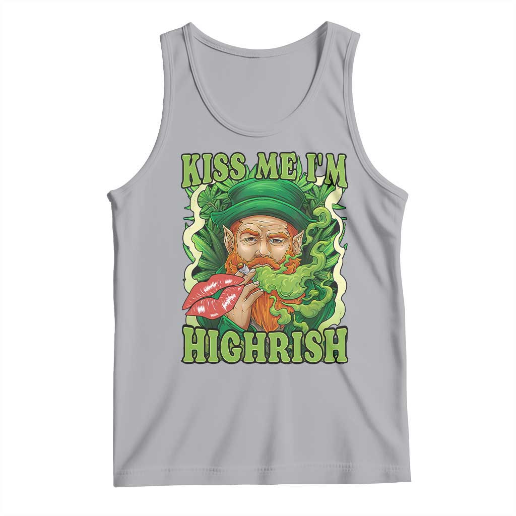 Funny St Patrick's Day Cannabis Weed Tank Top Kiss Me I'm Highrish Leprechaun TS11 Athletic Heather Print Your Wear