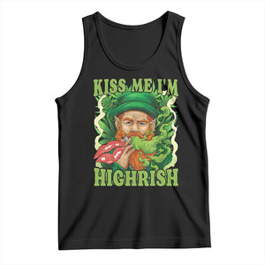 Funny St Patrick's Day Cannabis Weed Tank Top Kiss Me I'm Highrish Leprechaun TS11 Black Print Your Wear