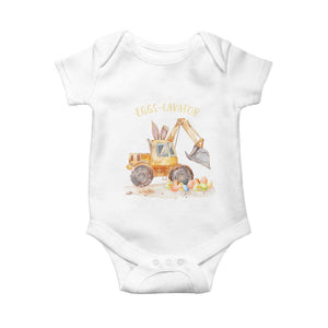 Funny Easter Day Excavator Baby Onesie Eggs-Cavator Bunny Construction Trucks TS11 White Print Your Wear