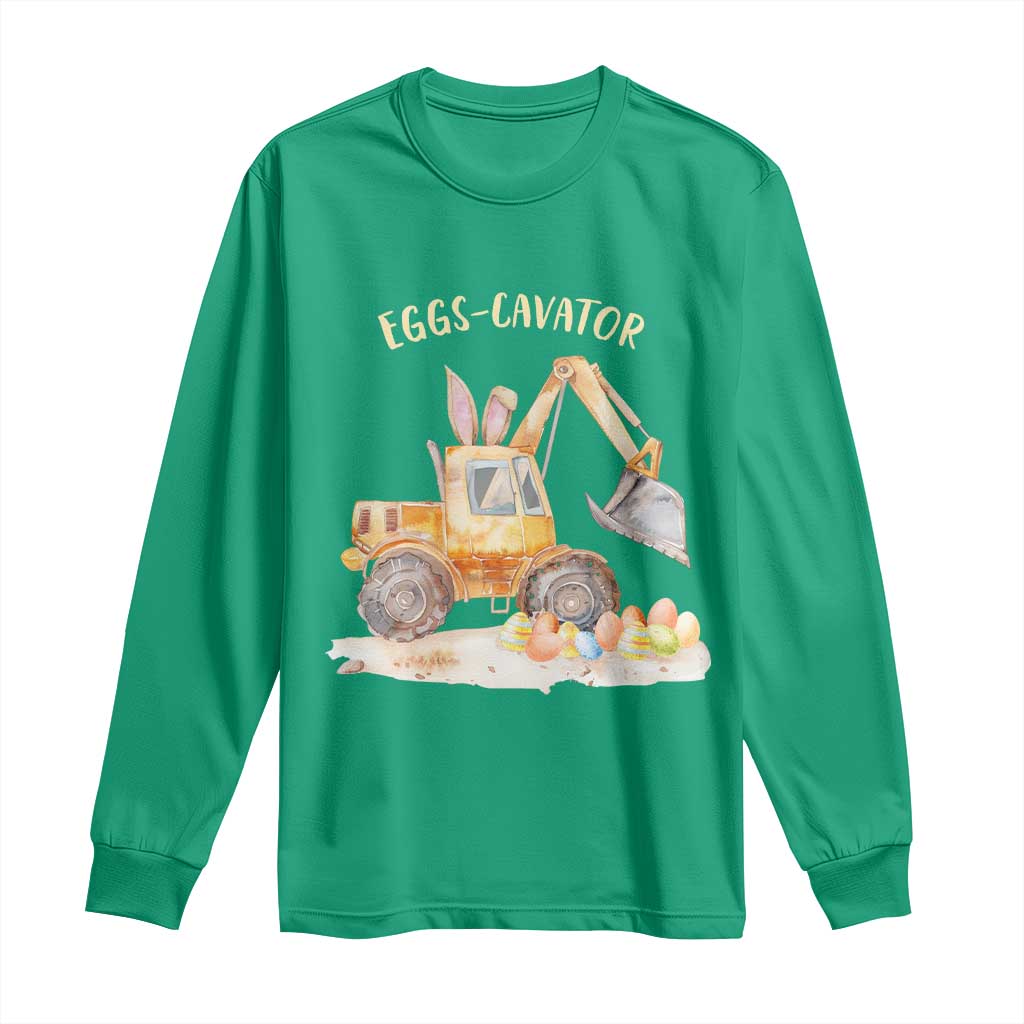 Funny Easter Day Excavator Long Sleeve Shirt Eggs-Cavator Bunny Construction Trucks TS11 Irish Green Print Your Wear