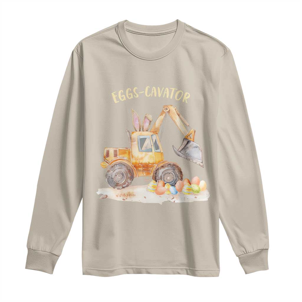 Funny Easter Day Excavator Long Sleeve Shirt Eggs-Cavator Bunny Construction Trucks TS11 Sand Print Your Wear