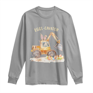 Funny Easter Day Excavator Long Sleeve Shirt Eggs-Cavator Bunny Construction Trucks TS11 Sport Gray Print Your Wear