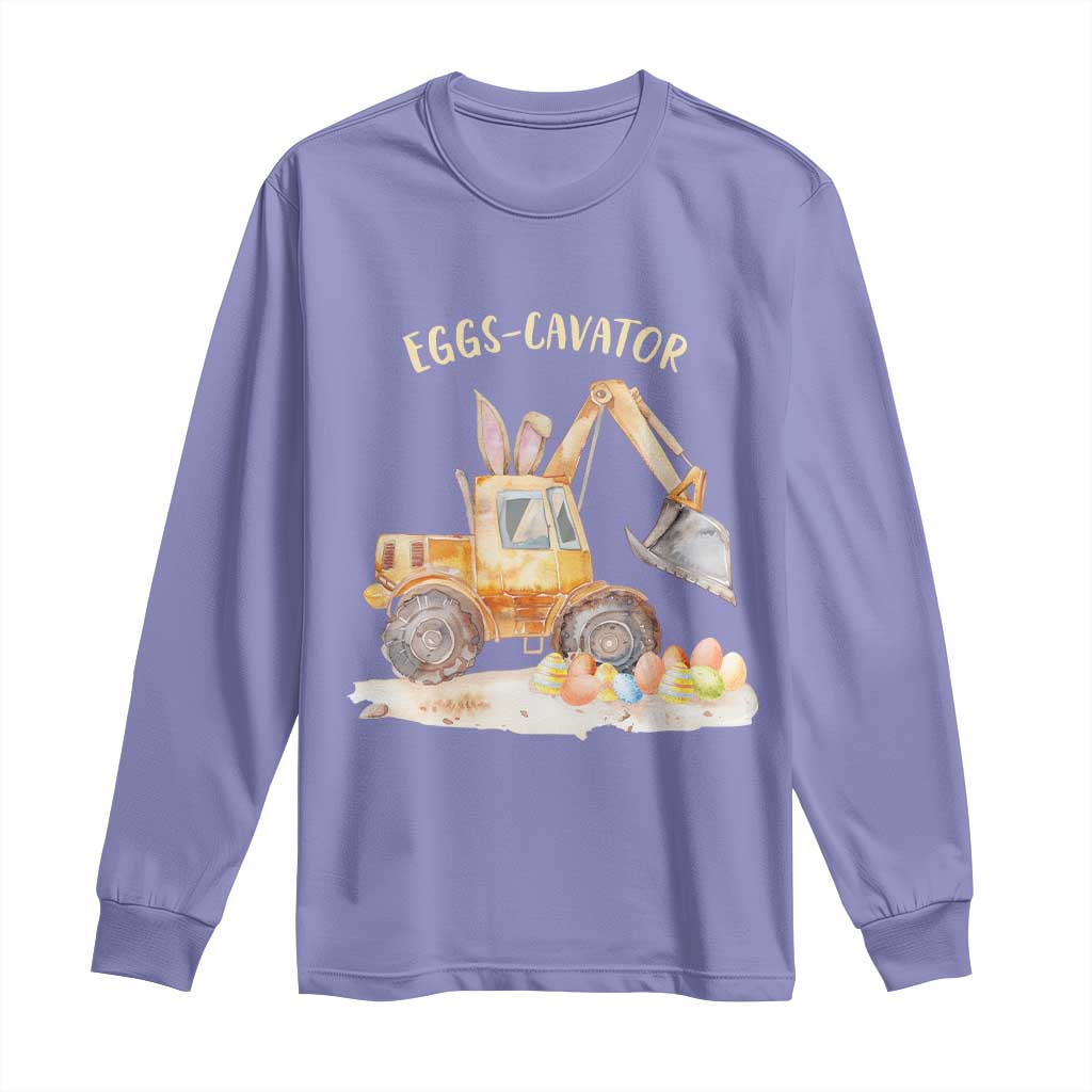 Funny Easter Day Excavator Long Sleeve Shirt Eggs-Cavator Bunny Construction Trucks TS11 Violet Print Your Wear