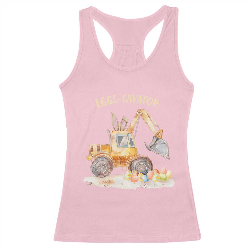 Funny Easter Day Excavator Racerback Tank Top Eggs-Cavator Bunny Construction Trucks TS11 Light Pink Print Your Wear