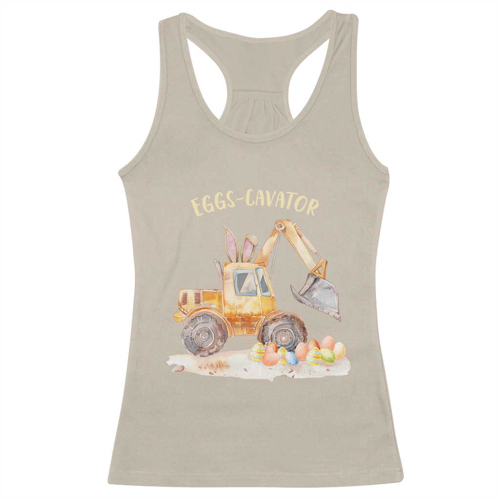 Funny Easter Day Excavator Racerback Tank Top Eggs-Cavator Bunny Construction Trucks TS11 Sand Print Your Wear