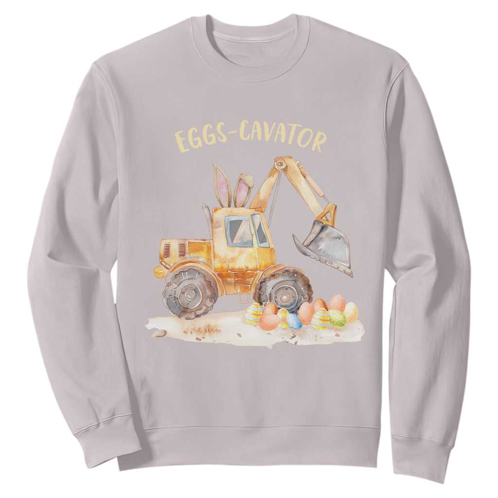 Funny Easter Day Excavator Sweatshirt Eggs-Cavator Bunny Construction Trucks TS11 Ice Gray Print Your Wear