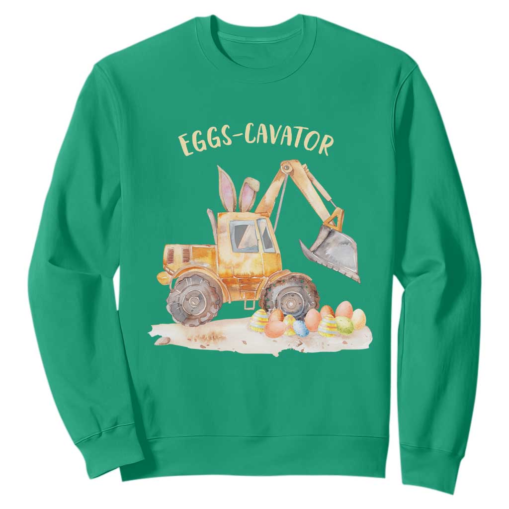 Funny Easter Day Excavator Sweatshirt Eggs-Cavator Bunny Construction Trucks TS11 Irish Green Print Your Wear