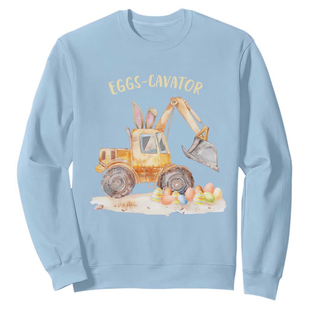 Funny Easter Day Excavator Sweatshirt Eggs-Cavator Bunny Construction Trucks TS11 Light Blue Print Your Wear