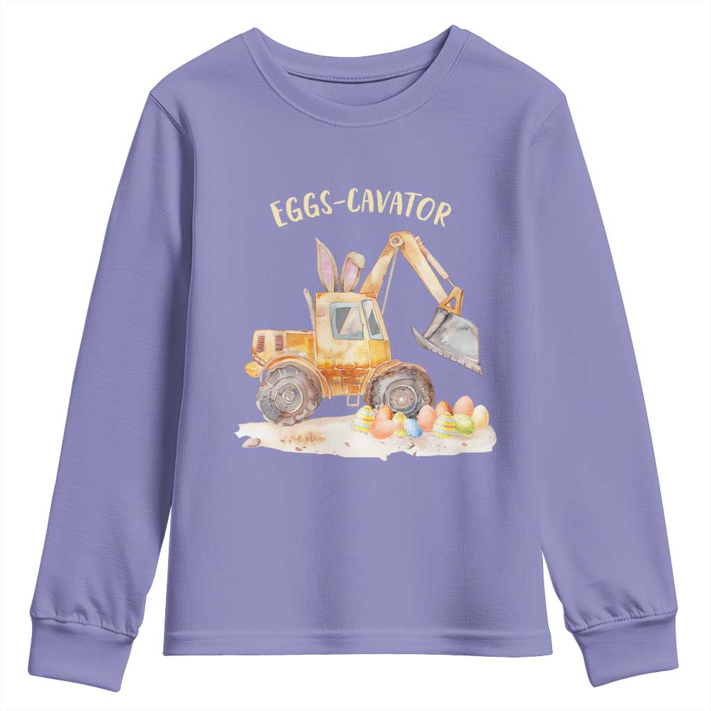 Funny Easter Day Excavator Youth Sweatshirt Eggs-Cavator Bunny Construction Trucks TS11 Violet Print Your Wear