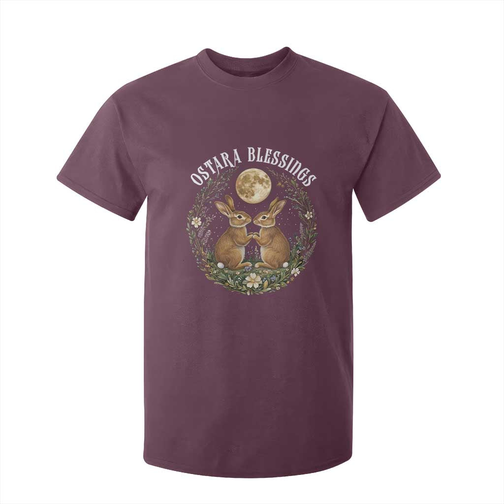 Ostara Blessing Pagan Eostre Easter Day T Shirt For Kid Spring Moon Rabbit Spring Equinox Festival TS11 Maroon Print Your Wear