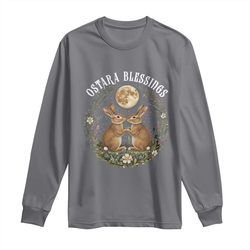 Ostara Blessing Pagan Eostre Easter Day Long Sleeve Shirt Spring Moon Rabbit Spring Equinox Festival TS11 Charcoal Print Your Wear