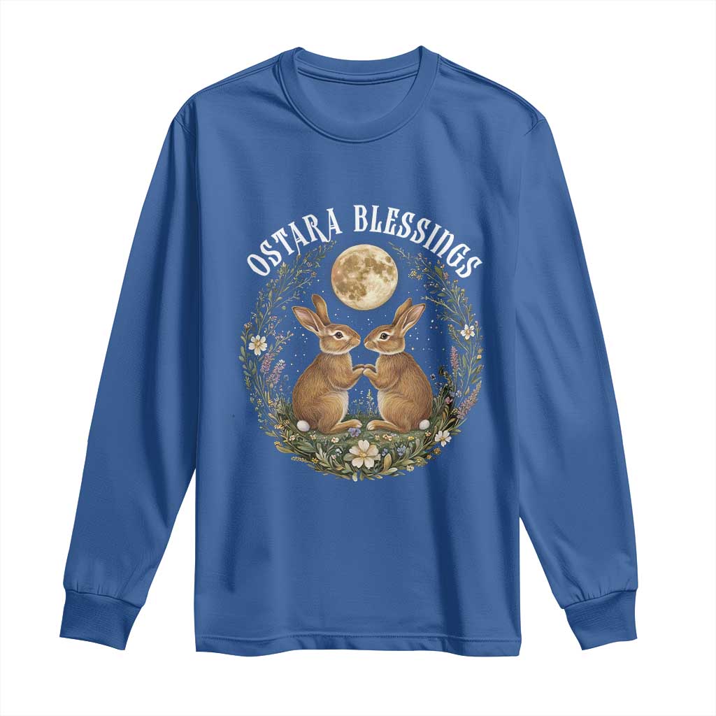 Ostara Blessing Pagan Eostre Easter Day Long Sleeve Shirt Spring Moon Rabbit Spring Equinox Festival TS11 Royal Blue Print Your Wear