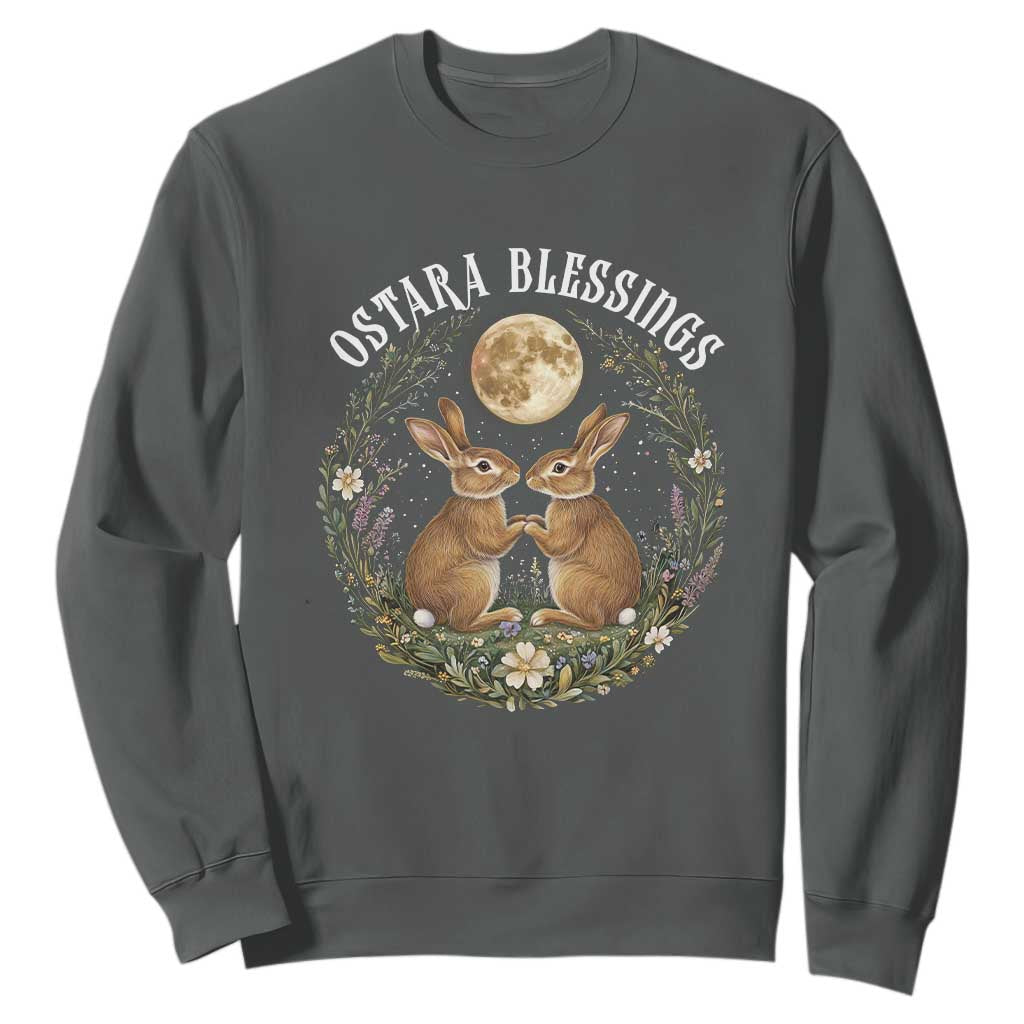 Ostara Blessing Pagan Eostre Easter Day Sweatshirt Spring Moon Rabbit Spring Equinox Festival TS11 Dark Heather Print Your Wear