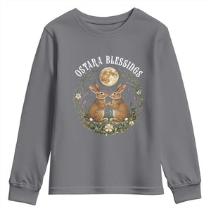Ostara Blessing Pagan Eostre Easter Day Youth Sweatshirt Spring Moon Rabbit Spring Equinox Festival TS11 Charcoal Print Your Wear