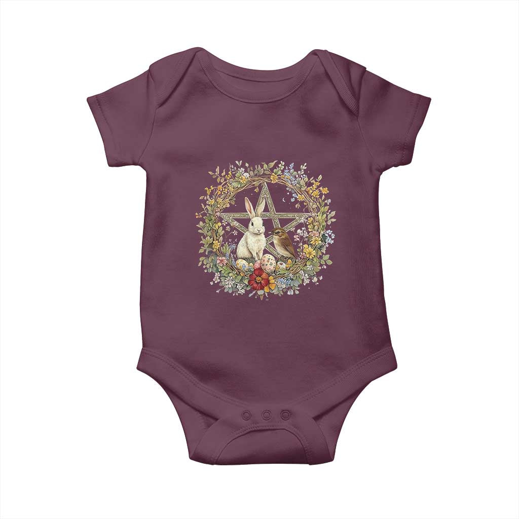 Ostara Blessing Pagan Eostre Easter Day Baby Onesie Rabbit Bird Wiccan Pentagram TS11 Maroon Print Your Wear