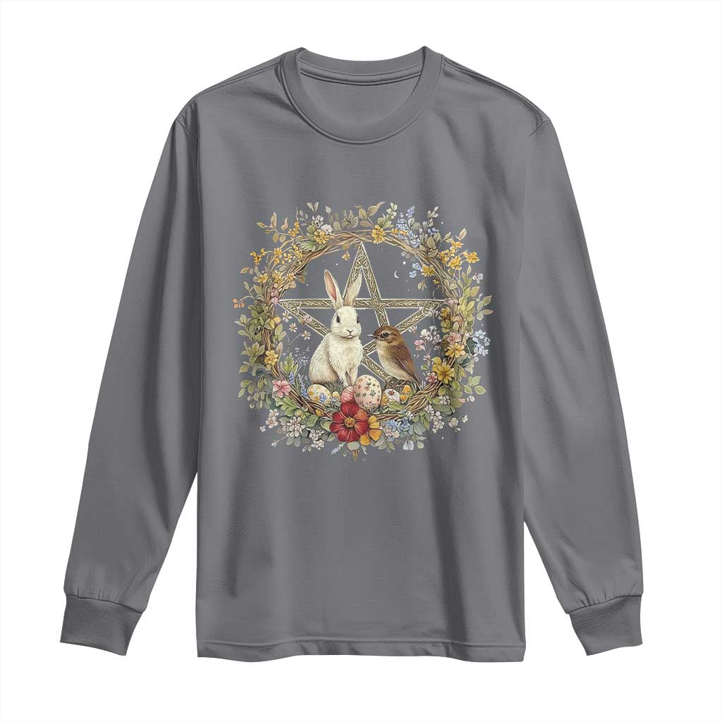 Ostara Blessing Pagan Eostre Easter Day Long Sleeve Shirt Rabbit Bird Wiccan Pentagram TS11 Charcoal Print Your Wear