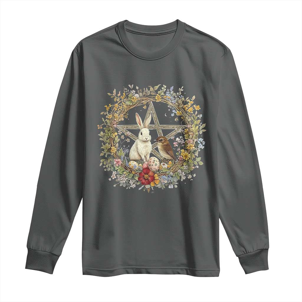 Ostara Blessing Pagan Eostre Easter Day Long Sleeve Shirt Rabbit Bird Wiccan Pentagram TS11 Dark Heather Print Your Wear