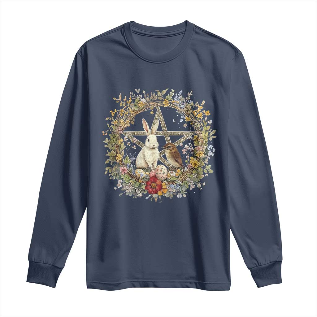 Ostara Blessing Pagan Eostre Easter Day Long Sleeve Shirt Rabbit Bird Wiccan Pentagram TS11 Navy Print Your Wear