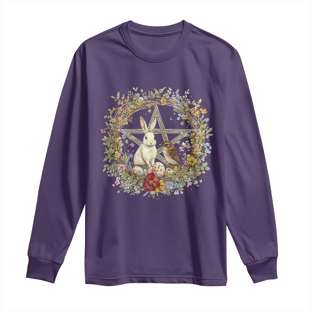 Ostara Blessing Pagan Eostre Easter Day Long Sleeve Shirt Rabbit Bird Wiccan Pentagram TS11 Purple Print Your Wear