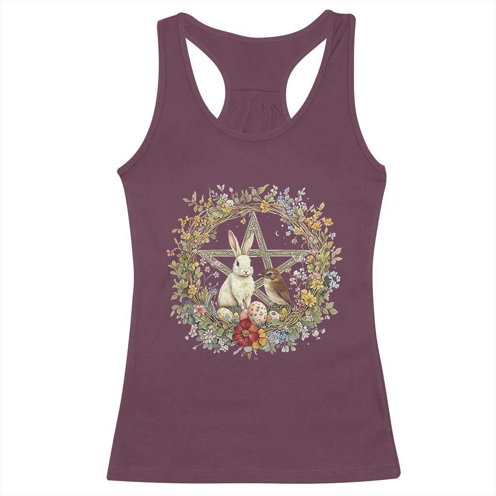 Ostara Blessing Pagan Eostre Easter Day Racerback Tank Top Rabbit Bird Wiccan Pentagram TS11 Maroon Print Your Wear