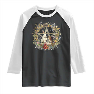 Ostara Blessing Pagan Eostre Easter Day Raglan Shirt Rabbit Bird Wiccan Pentagram TS11 Black White Print Your Wear