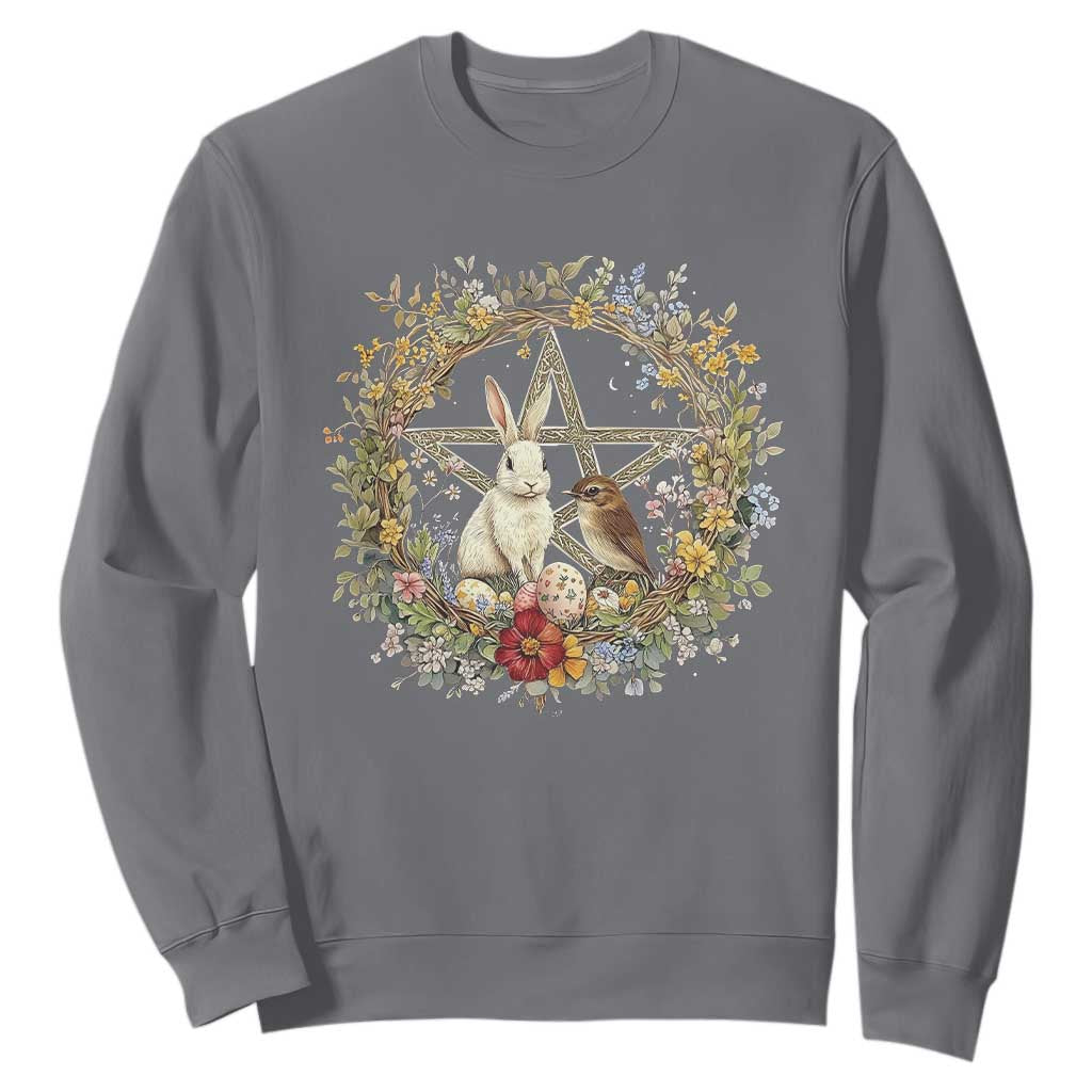Ostara Blessing Pagan Eostre Easter Day Sweatshirt Rabbit Bird Wiccan Pentagram TS11 Charcoal Print Your Wear