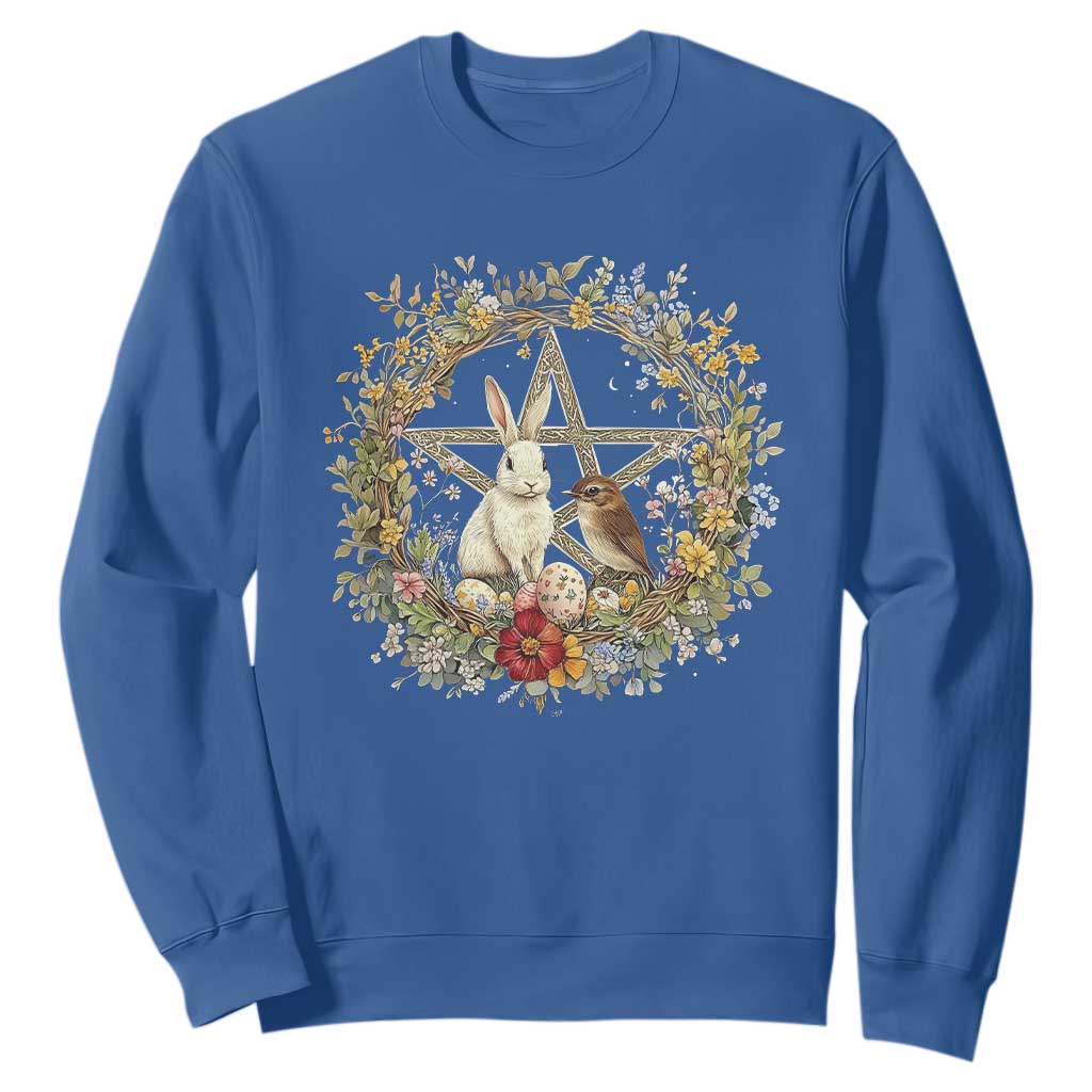 Ostara Blessing Pagan Eostre Easter Day Sweatshirt Rabbit Bird Wiccan Pentagram TS11 Royal Blue Print Your Wear