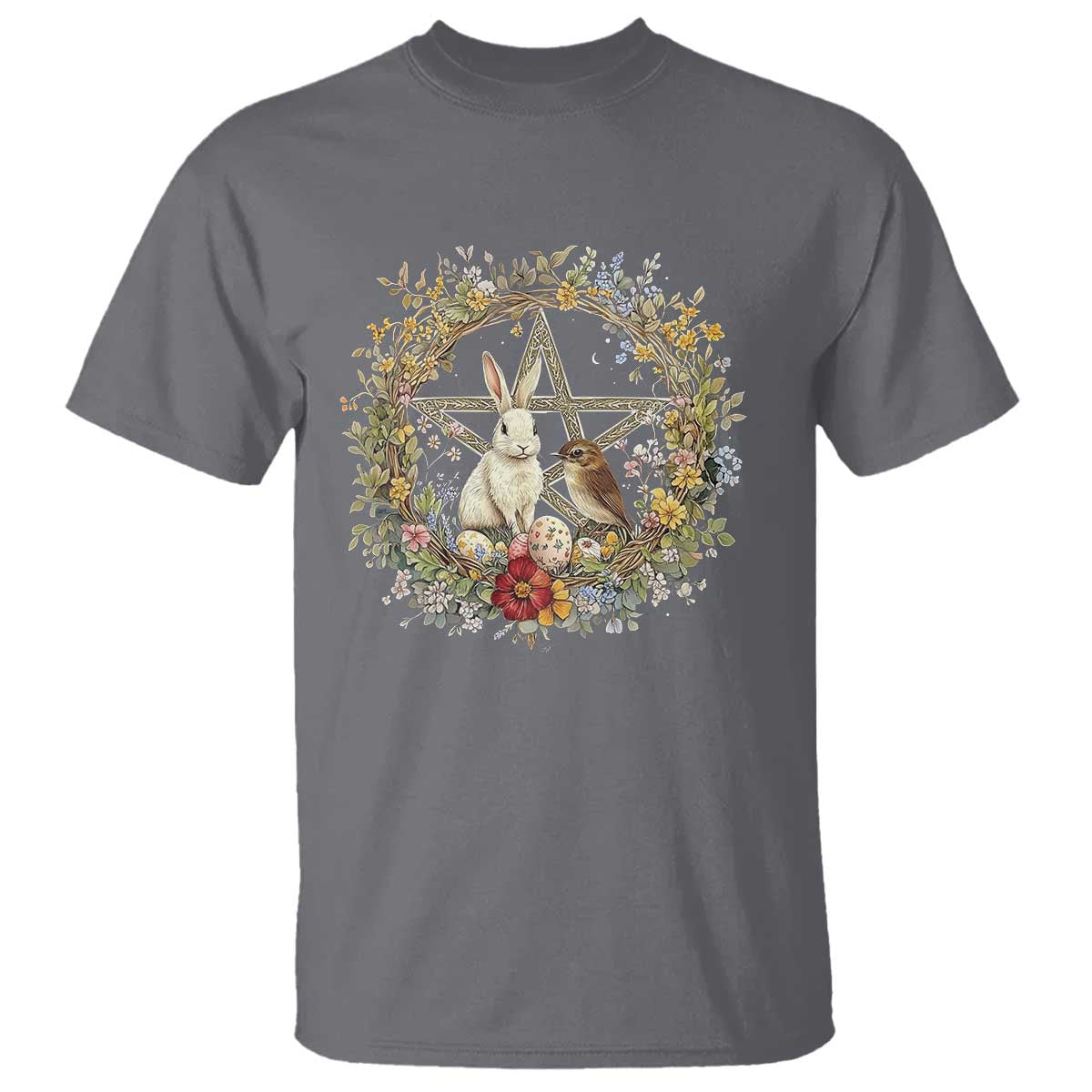 Ostara Blessing Pagan Eostre Easter Day T Shirt Rabbit Bird Wiccan Pentagram TS11 Charcoal Print Your Wear