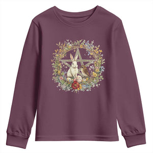 Ostara Blessing Pagan Eostre Easter Day Youth Sweatshirt Rabbit Bird Wiccan Pentagram TS11 Maroon Print Your Wear