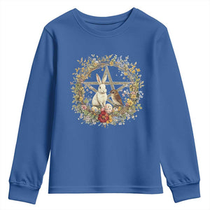 Ostara Blessing Pagan Eostre Easter Day Youth Sweatshirt Rabbit Bird Wiccan Pentagram TS11 Royal Blue Print Your Wear