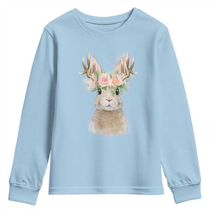 Ostara Pagan Eostre Easter Day Youth Sweatshirt Rabbit Wolpertinger Spring Equinox Festival TS11 Light Blue Print Your Wear