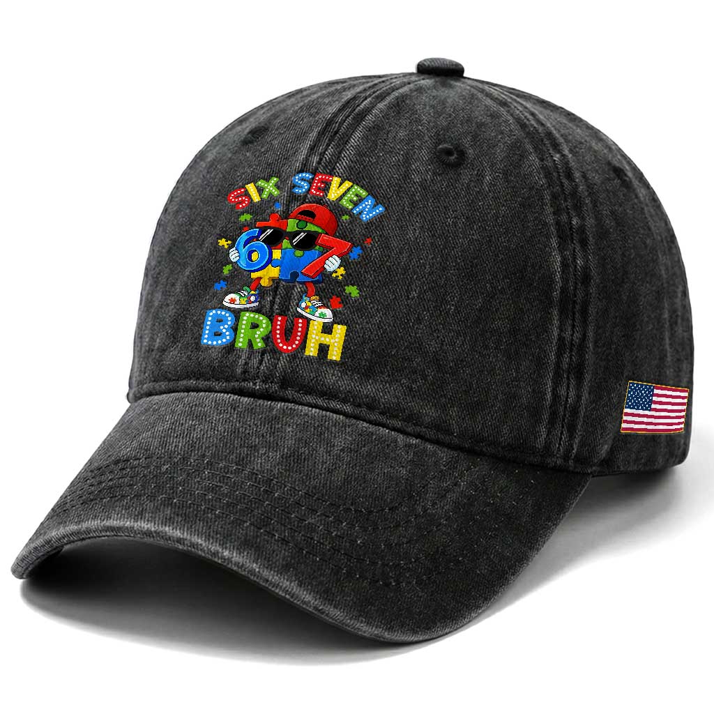 67 Autism Awareness Washed Cotton Baseball Cap Funny Six Seven Bruh Autistic Puzzle Kids Boys TS11 Print Your Wear