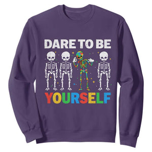 Autism Awareness 67 Sweatshirt Dare To Be Yourself Six Seven Autism Skeleton TS11 Purple Print Your Wear