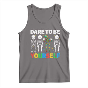 Autism Awareness 67 Tank Top Dare To Be Yourself Six Seven Autism Skeleton TS11 Deep Heather Print Your Wear