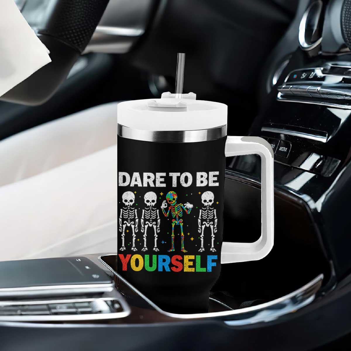 Autism Awareness 67 Tumbler With Handle Dare To Be Yourself Six Seven Autism Skeleton TS11 Print Your Wear