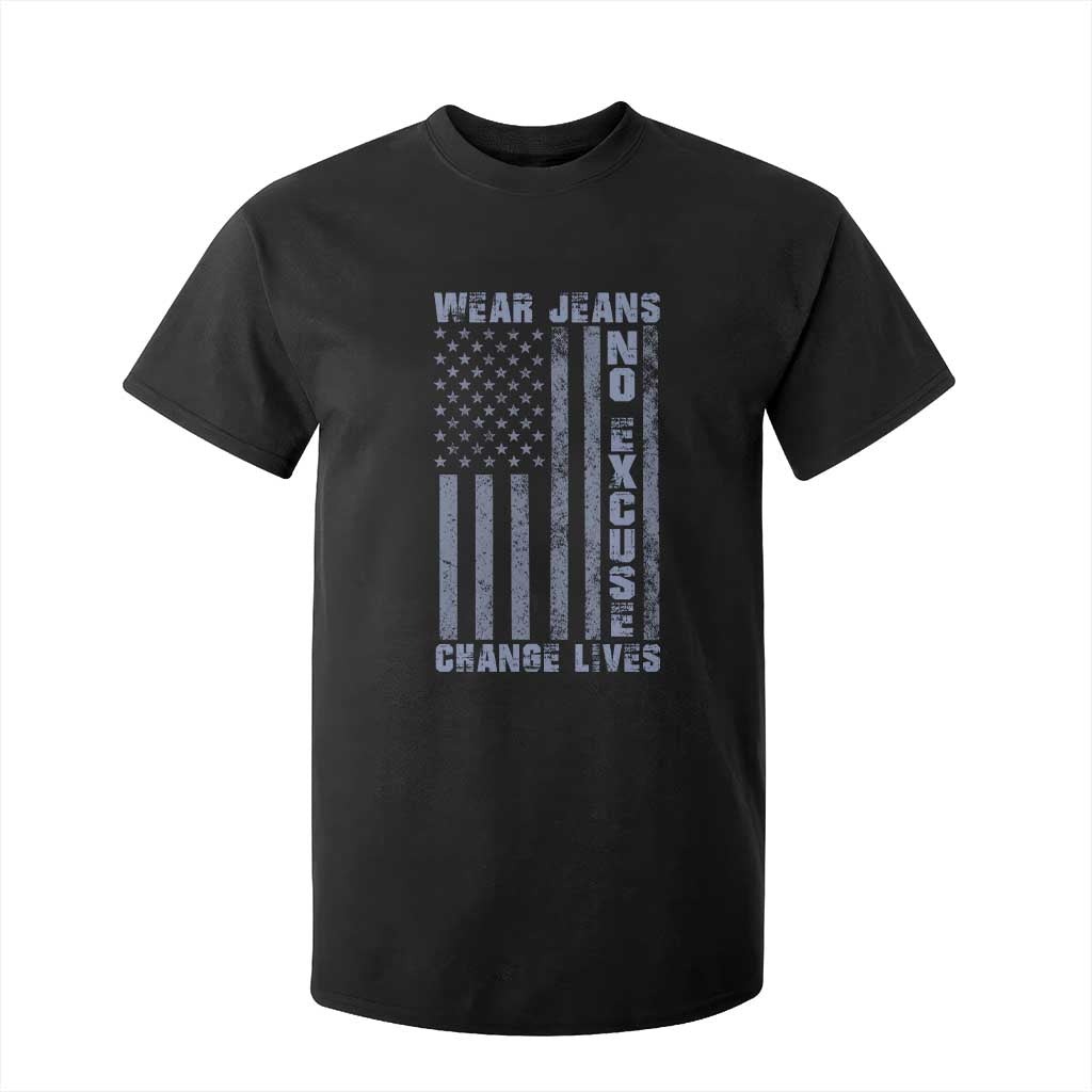 Denim Day Awareness T Shirt For Kid Wear Jeans No Excuse Change Lives Vintage American Flag TS11 Black Print Your Wear