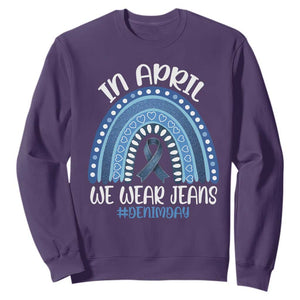 Denim Day Awareness Sweatshirt In April We Wear Jeans Rainbow TS11 Purple Print Your Wear