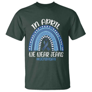 Denim Day Awareness T Shirt In April We Wear Jeans Rainbow TS11 Dark Forest Green Print Your Wear
