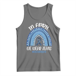 Denim Day Awareness Tank Top In April We Wear Jeans Rainbow TS11 Black Heather Print Your Wear