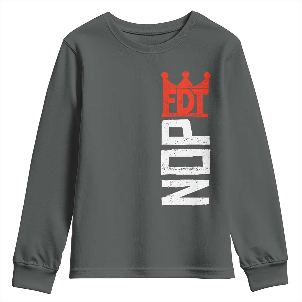 No Kings Protest Nope Funny Political Satire Youth Sweatshirt TS11 Dark Heather Print Your Wear