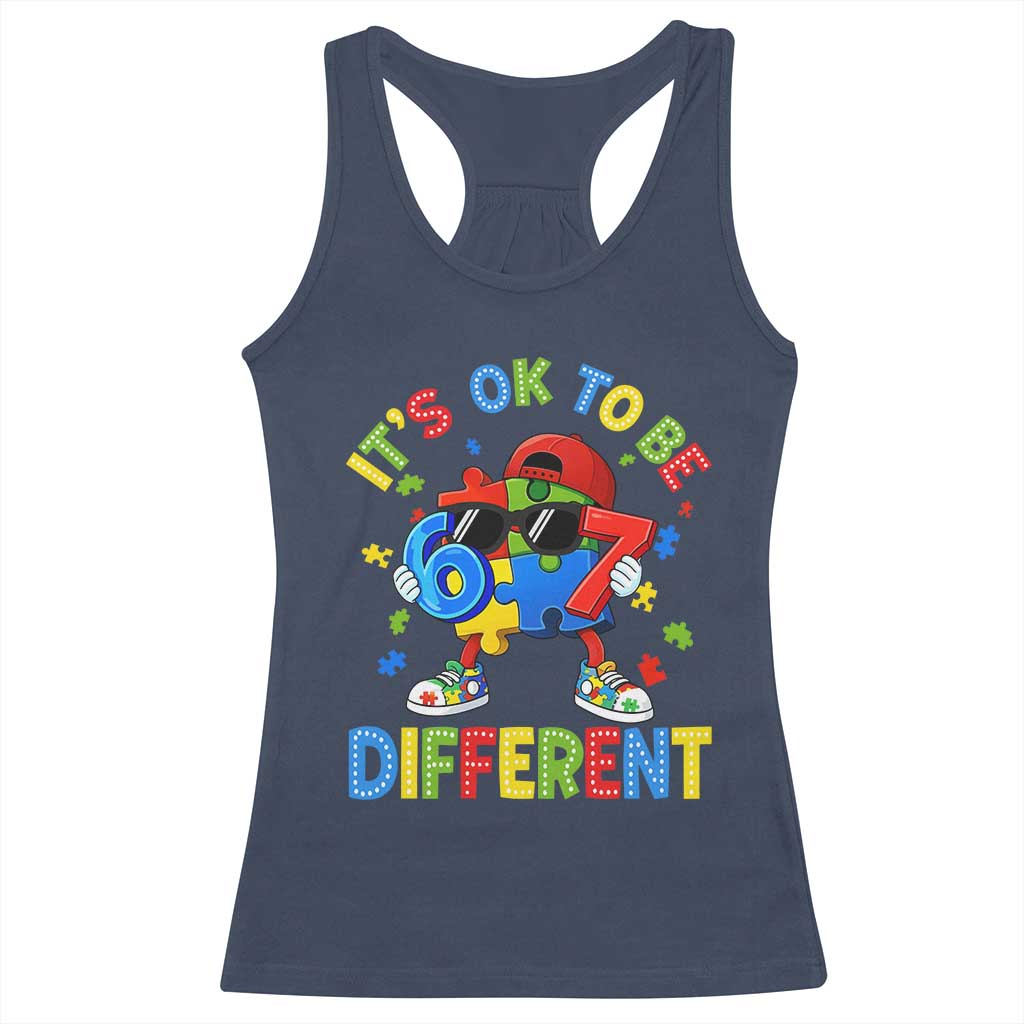 Six Seven Autism Awareness Racerback Tank Top It Is Ok To Be Different 67 Meme Puzzle TS11 Navy Print Your Wear